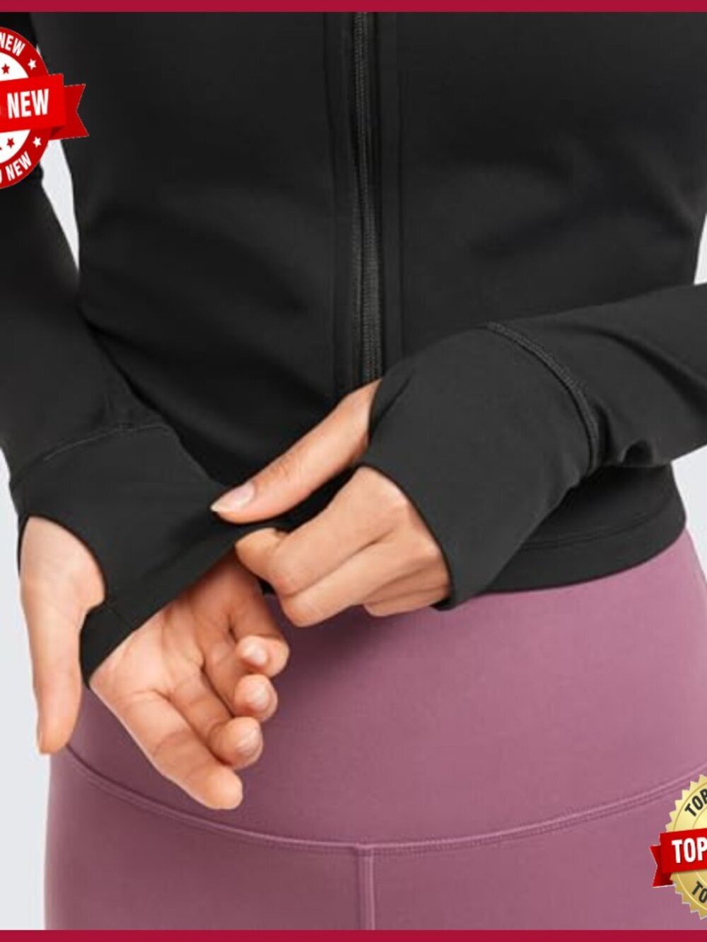 Butterluxe Cropped Athletic Jacket Full Zip Track Top Thumb Holes Slim Fit - Picture 5 of 7